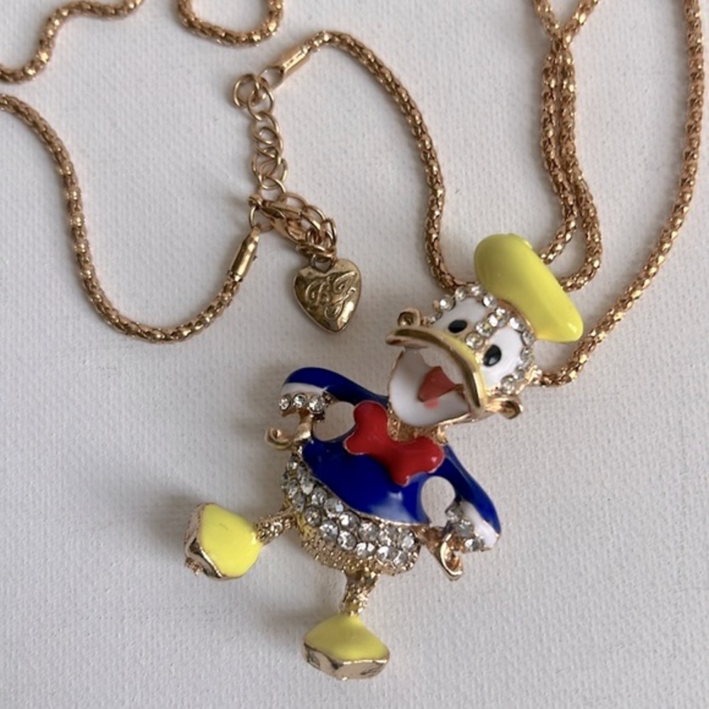 Betsey Johnson Crystal & Enamel Sailor Donald Duck Blue Jacket Necklace